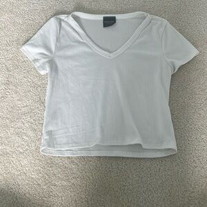 White Ribbed V-Neck T-Shirt (Fits as a S & M)